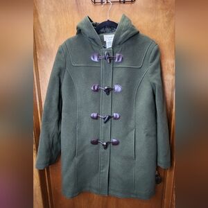 L.L Bean classic duffel coat. Womens 16 petite Olive green with pockets